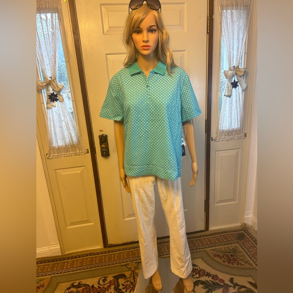 Hasting & Smith teal short sleeve collared top with small print  NWT